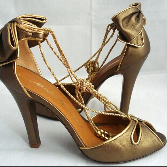 MISS SIXTY Leather Peep Toe Heels w/ Golden Ties - Picture 2 of 7